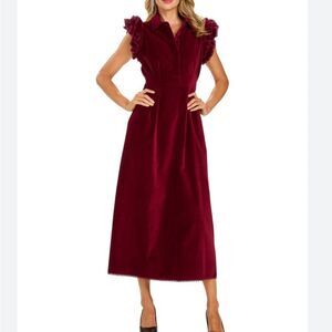 Trish Scully Sabine Dress Women’s Medium Cotton Velvet Maroon $160